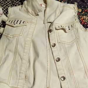 White denem sleeveless jacket